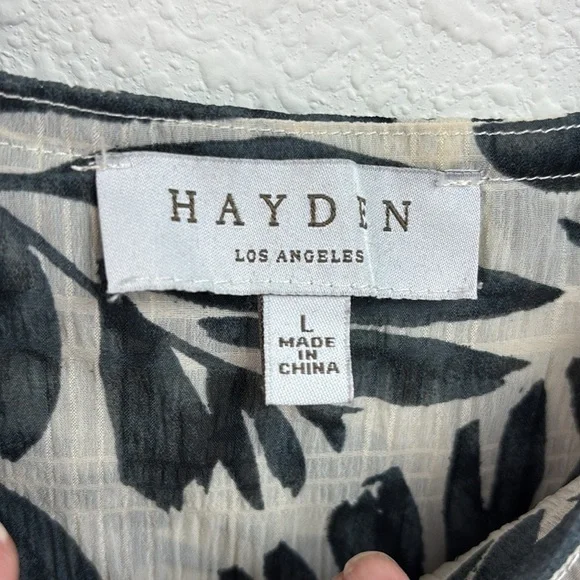 Hayden black & dark gray leaf print silk-organza - like square neck A line dress - Picture 8 of 8